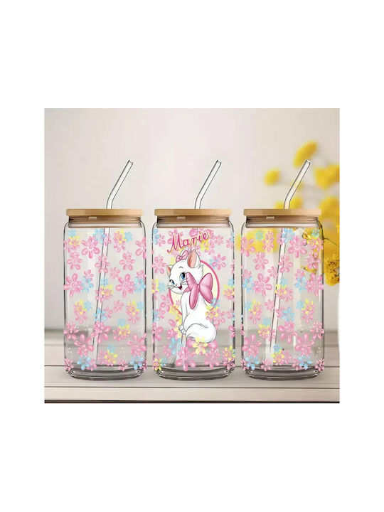 Glasbecher mit Deckel und Strohhalm Marie Aristocats