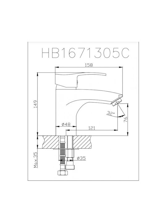 Inter Ceramic Μπαταρία Μπιντέ Ασημί