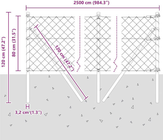 vidaXL Împrejmuire Plasă de sârmă Module Gri 0.8x25m