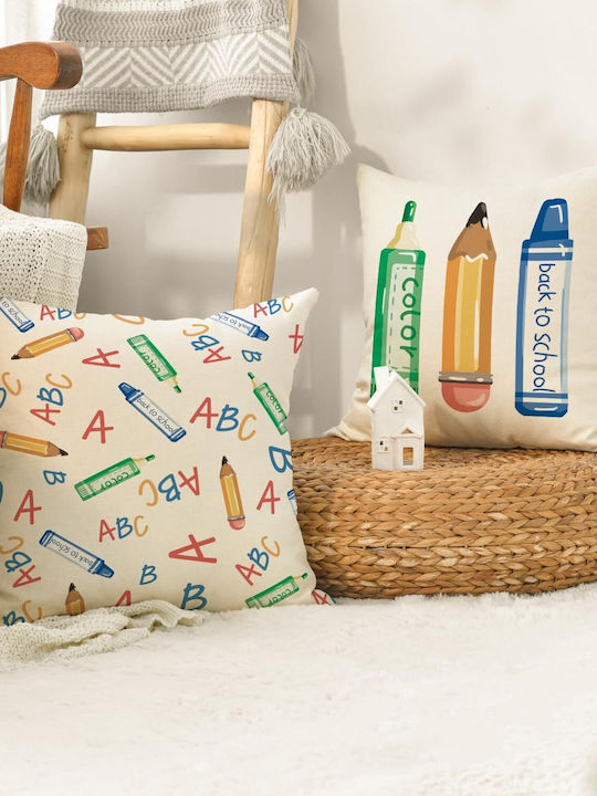 Dekorative Kissenbezüge 123 Abc Zurück zur Schule 45x45cm 4er-Set Beige