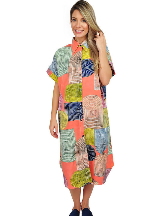 Summer Midi Shirt Dress Orange