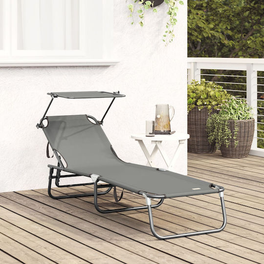 vidaXL Foldable Metallic Beach Sunbed Gray 56x190x81cm