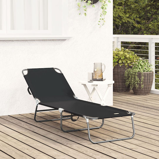 vidaXL Foldable Metallic Beach Sunbed Black 56x189x87cm