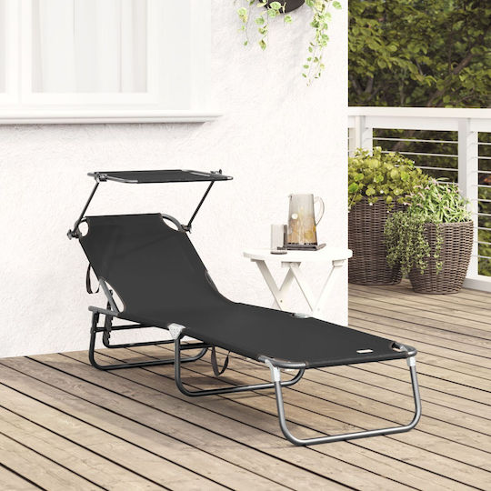 vidaXL Foldable Metallic Beach Sunbed Black with Pillow 56x190x81cm