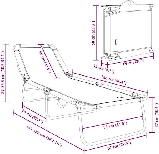 vidaXL Foldable Metallic Beach Sunbed Red 56x189x87cm