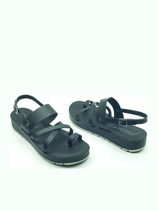 Sandale Casual Damă Flatforme Din Piele Negre