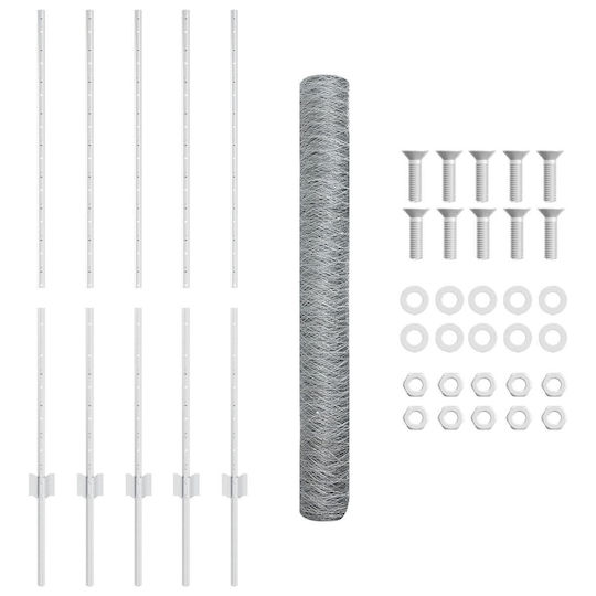 Fence Posts 10 pcs U-channel 120 cm Galvanized Steel Hexagonal Fence 1.2x10 m Galvanized Steel