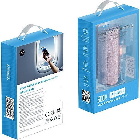 Veger Power Bank 5000mAh 20W Power Delivery Ροζ