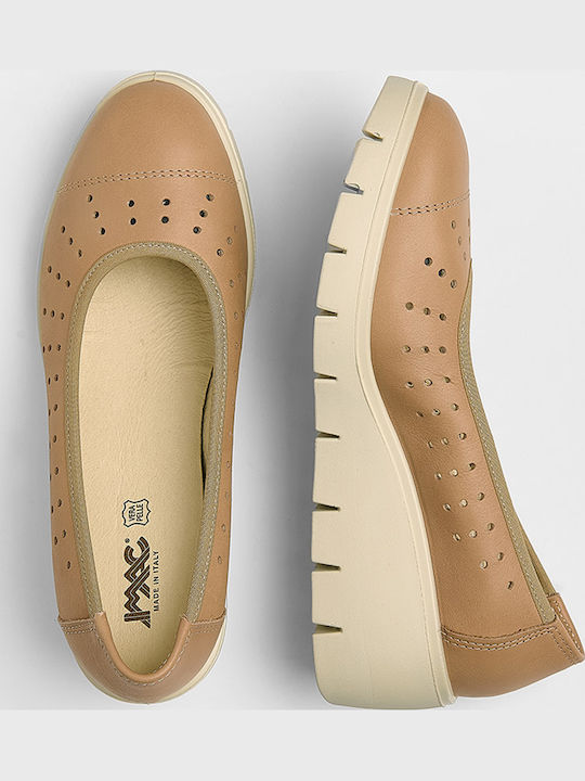 Lederne Damen Ballerinas in Beige Farbe