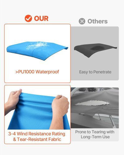 Vevor 4 Bow Boat Bimini Tops 96"lx 91"-96" W Bimini Top Replacement Pacific Blue
