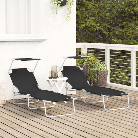 Folding Sunbeds 2 Pieces Black Canopy 600d Oxford Fabric