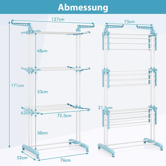 Costway Folding Floor Clothes Drying Rack Metallic with Wheels 127x63cm