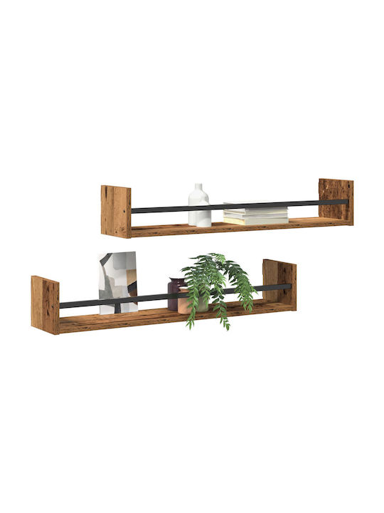 Wall Shelf Stepladder Style Old Wood (2 pcs) 80x16x14 cm