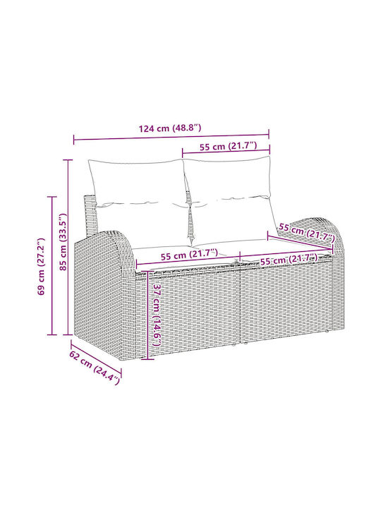 Zweisitziges Sofa Außenbereich Rattan mit Kissen 55x55x37cm