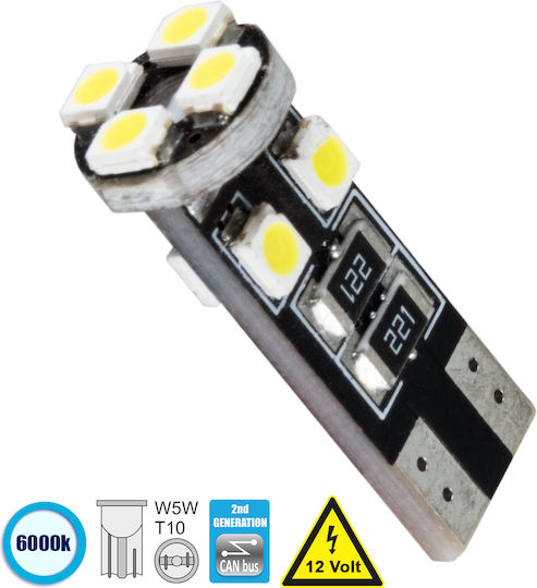 GloboStar Λάμπα Αυτοκινήτου T10 Canbus LED 5000K Ψυχρό Λευκό 12V 2.38W 1τμχ 21150