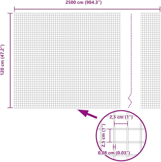 Vidaxl Plasă de Sârmă Acoperită 1,2x25 m Oțel Galvanizat 2500x120x0,083 cm Argintiu