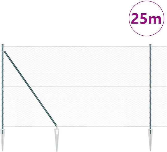 Gard hexagonal Vidaxl verde 1,6x25 m oțel Vidaxl stâlpi de gard ciocan 13 buc 32 m 180cm oțel galvanizat verde