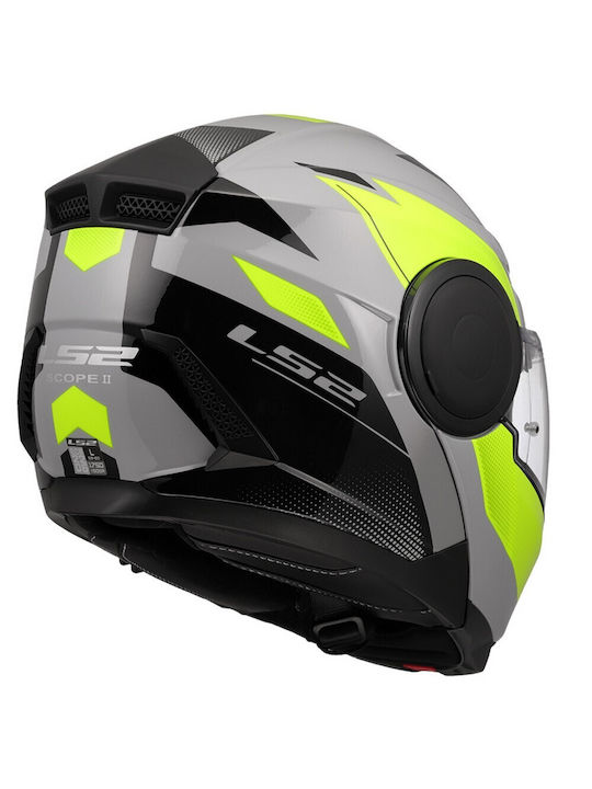 LS2 FF902 Scope II Duria Gloss Grey/H-V Yellow Motorcycle Helmet Flip-Up ECE 22.06 1750gr with Sunvisor LS2KRA113