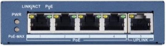 Hikvision DS-3E0505P-E Unmanaged L2 PoE+ Switch με 4 Θύρες Gigabit (1Gbps) Ethernet