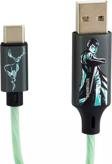 Harry Potter Cablu LED USB 2.0 USB-C Masculin - USB-A 10W Verde 1.2m CBHP-ACLI-PATRONUS