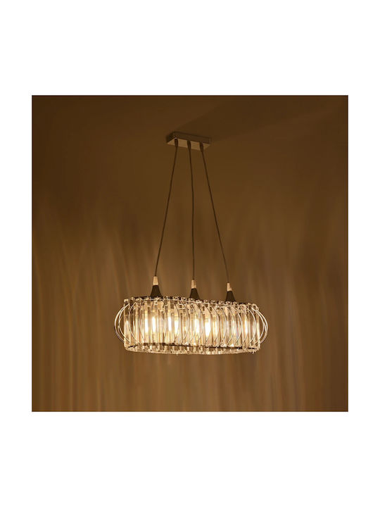 GloboStar Razia Pendant Light Silver with Crystals for Socket E27 60x40x70cm