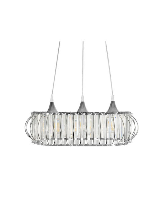GloboStar Razia Pendant Light Silver with Crystals for Socket E27 60x40x70cm