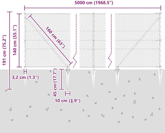 Hexagon Fence Vidaxl Grey 1.4x50 M Steel Stylized Posts Vidaxl Spikes 13 Pcs 32 Mm 160cm Galvanized Steel Grey