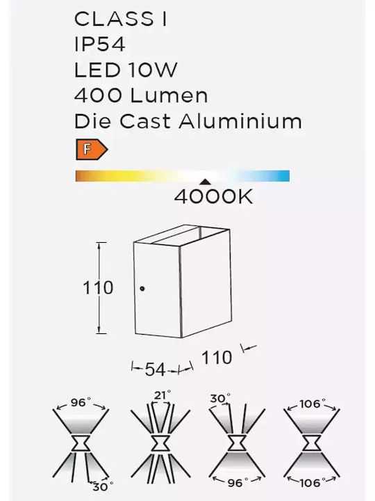 Lutec Gemini Beams Επιτοίχιο Εξωτερικό Σποτ LED IP54 10W με Φυσικό Λευκό Φως Διπλής Δέσμης 11x5.4x11εκ.
