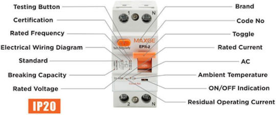 Maxge EPR-4 Ρελέ Ράγας Διαρροής 63A Τετραπολικό 30mA