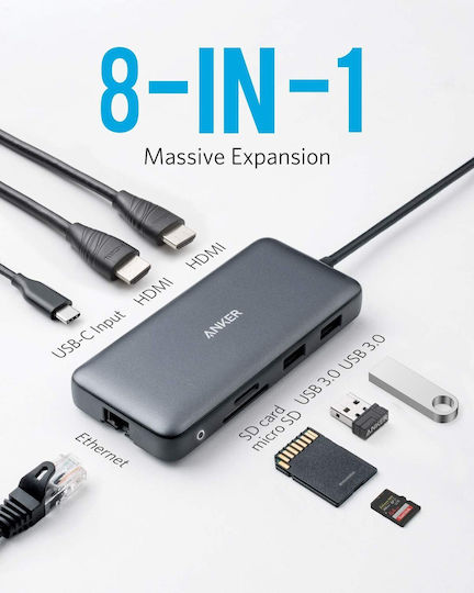 Anker Hub USB 3.2 cu 8 Porturi USB-A și Ethernet