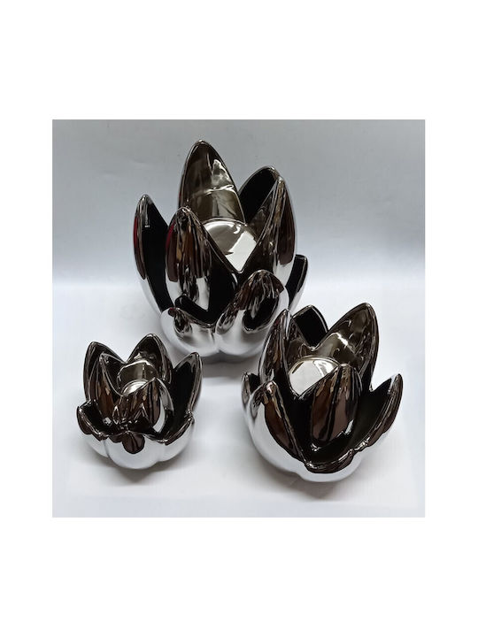 Karvounis Decorative Space Waterlily made of Ceramic Material Silver 11x11x14.5cm 1pcs