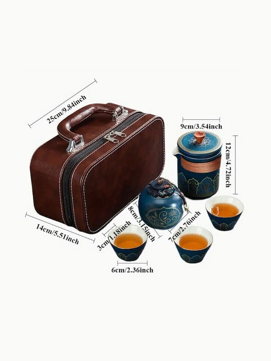 Teeset mit Tasse Keramik Blau 5Stück