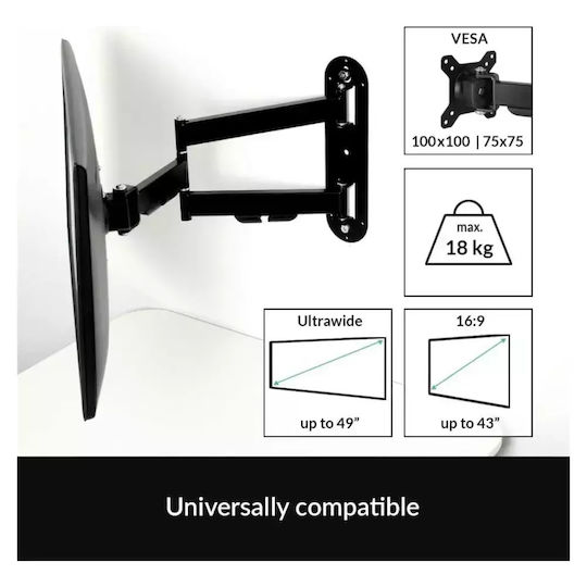 Arctic W1C Wall Mounted Stand Monitor up to 49" with Arm