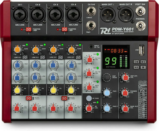 Power Dynamics PDM-Y601 Αναλογική Κονσόλα 6.0 Καναλιών με Phantom Power & 4 Εισόδους XLR & Bluetooth