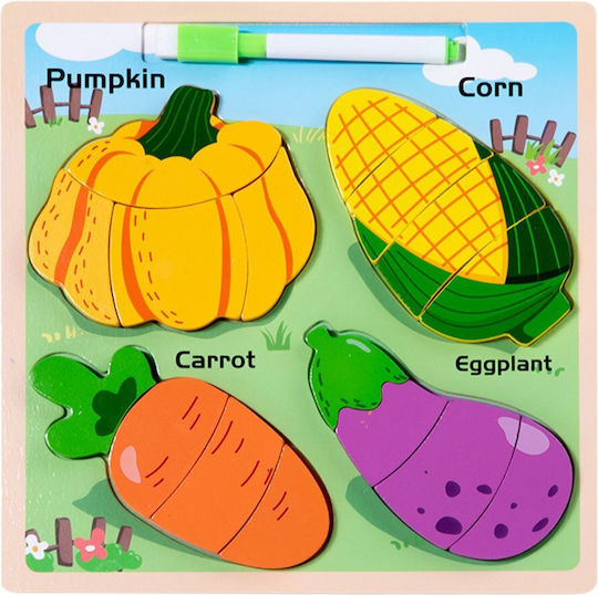 2-in-1 Wooden Educational Puzzle Board Vegetables Marker