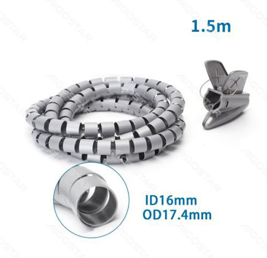 Aigostar Σπιράλ Καλωδίων 16mm 1.5m Γκρι 1τμχ