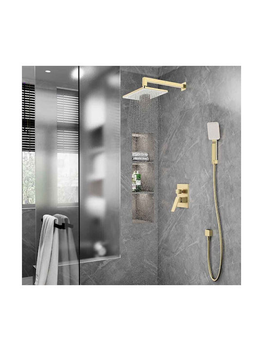 Inter Ceramic Μίκτης Μπαταρίας Εντοιχισμού για Ντουζιέρα Χρυσός