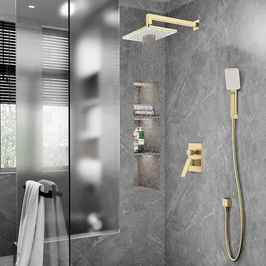Inter Ceramic Μίκτης Μπαταρίας Εντοιχισμού για Ντουζιέρα Χρυσός