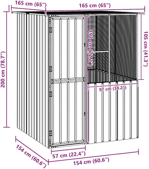 Vidaxl Клетка за птици Антрацит 215x78x200 см Галванизирана стомана Сива