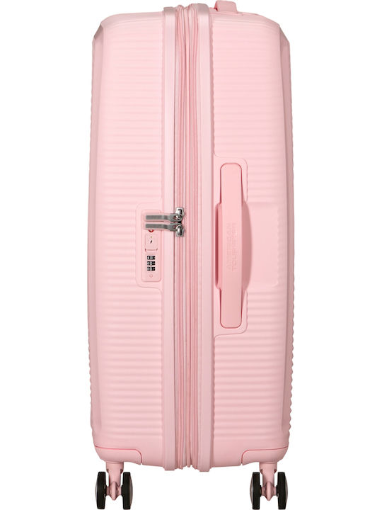 American Tourister Soundbox Среден Куфар За Пътуване Твърд Пастелнорозов С 4 Колела Височина 67см