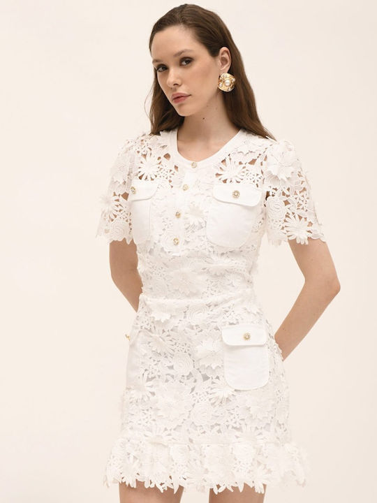 Rochie Mini pentru Nuntă / Botez cu Dantelă Albă