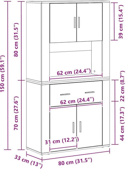 Dulap De Depozitare Pentru Birou Din Lemn De Fag Negru 80x33x150cm