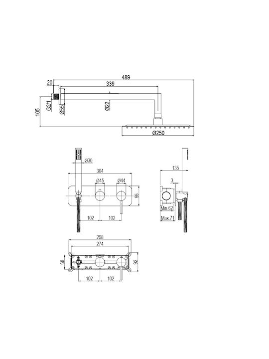 AQG Built-in Mixer & Shower Head Set for Shower Silver