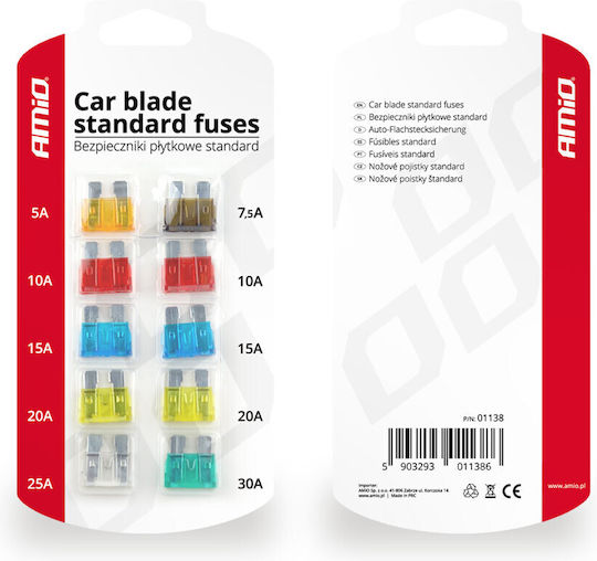 AMiO Car Fuse Set Blades 10pcs