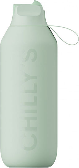 Chilly's Series 2 Flip Bottle Thermos Stainless Steel BPA Free 1lt Lichen Green with Straw