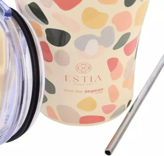Estia Coffee Mug Save The Aegean Ανακυκλώσιμο Ποτήρι Θερμός Ανοξείδωτο BPA Free 350ml Hue Pebbles με Καλαμάκι