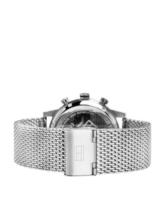 Tommy Hilfiger Kane Ανδρικό Ρολόι 44mm Χρονογράφος Μπαταρίας με Ασημί Μεταλλικό Μπρασελέ