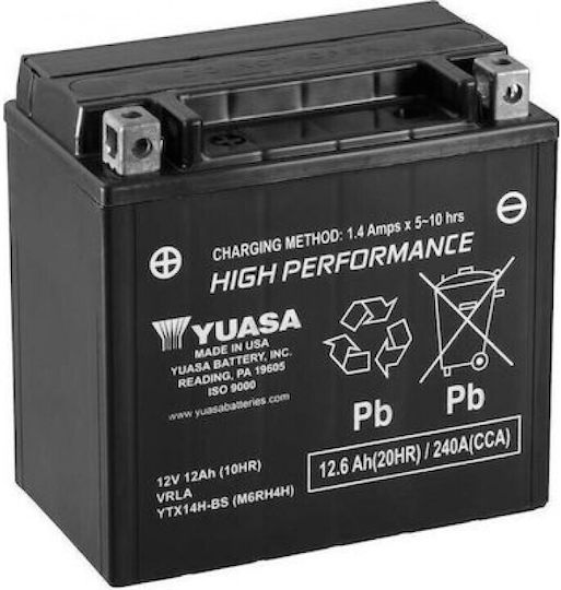 Yuasa Motorradbatterie YTX14H-BS 240A mit Kapazität 12Ah