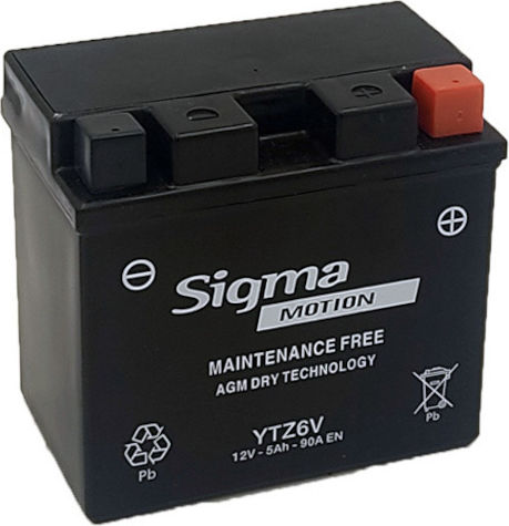 Sigma Μπαταρία Μοτοσυκλέτας YTZ6V με Χωρητικότητα 5Ah Gel 12V