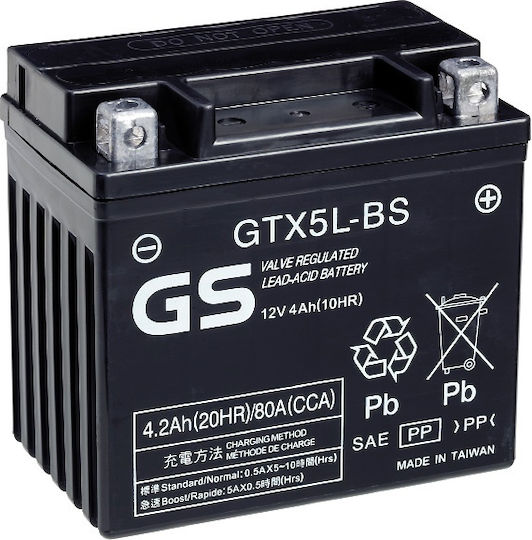 GS Motorcycle Battery YTX5L-BS with Capacity 4Ah